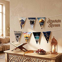 Ramazan Dekorasyonu Üçgen Flama Banner 150 cm - Kutsal Mekanlar - 1